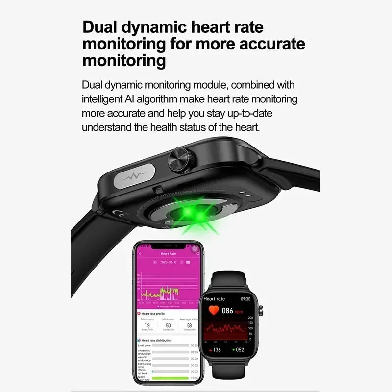 Relógio Inteligente Feminino com chamada Bluetooth, ECG+PPG, Pressão Arterial, Monitor Cardíaco, 380mAH para Android e iOS