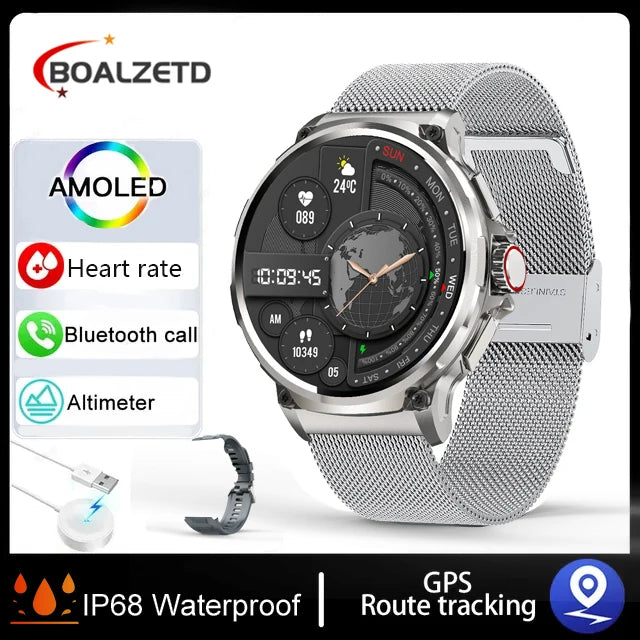 Relógio Inteligente Masculino com chamada Bluetooth 710mAh, Monitor Cardíaco HD de 1.85" à prova D'água para Android e IOS