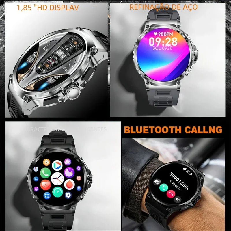 Relógio Inteligente Masculino com chamada Bluetooth 710mAh, Monitor Cardíaco HD de 1.85" à prova D'água para Android e IOS
