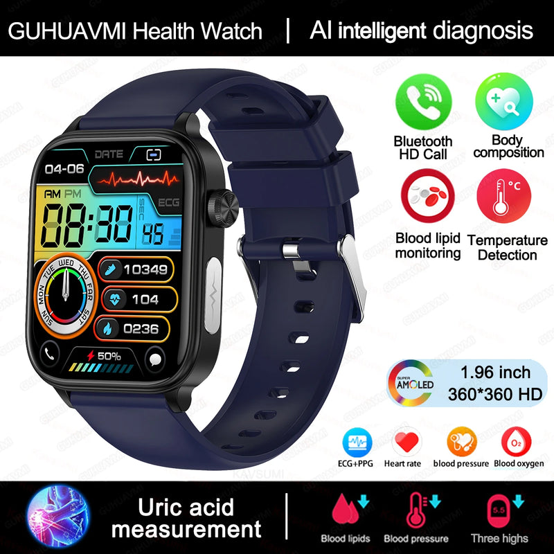 Relógio Inteligente Feminino com chamada Bluetooth, ECG+PPG, Pressão Arterial, Monitor Cardíaco, 380mAH para Android e iOS