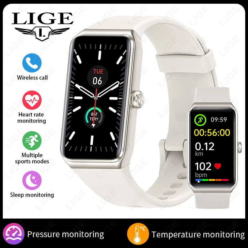 Relógio Inteligente Feminino LIGE HD de 1,47” com Pulseira Esportiva, Fitness, Monitor de Saúde, à Prova D'água para Android e iOS